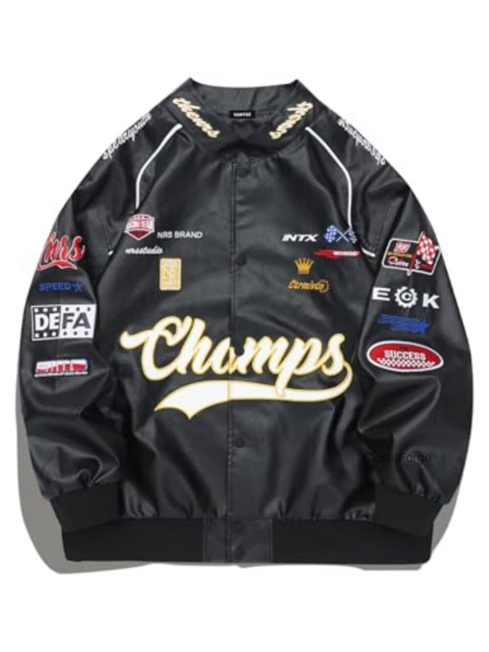 Faux Leather Vintage Racing Motocross Varsity Bomber Jacket Oversized